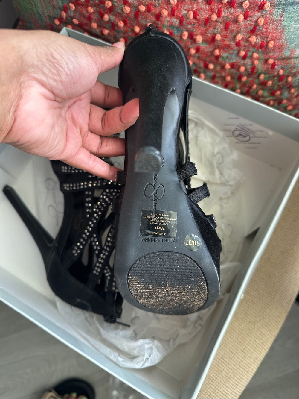 Jessica Simpson Black Studded Strappy High Heel Sandals - Picture 5 of 6